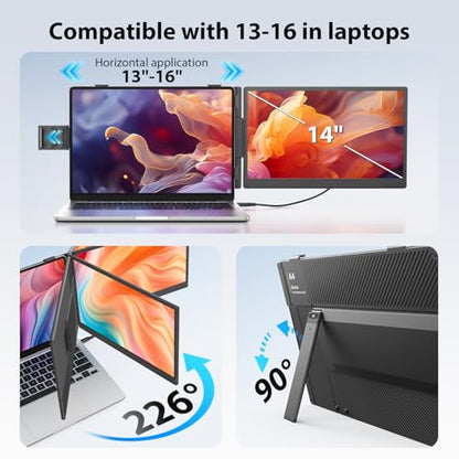 APILDELLA 14'' Dual Laptop Screen Extender, 1080P FHD Laptop Extended Monitor Portable with Speaker, Plug-Play Second Monitor for 13-16'' Laptops, Work with Mac, Window, Chrome - size: 14 inch, style: Dual-Upgrade