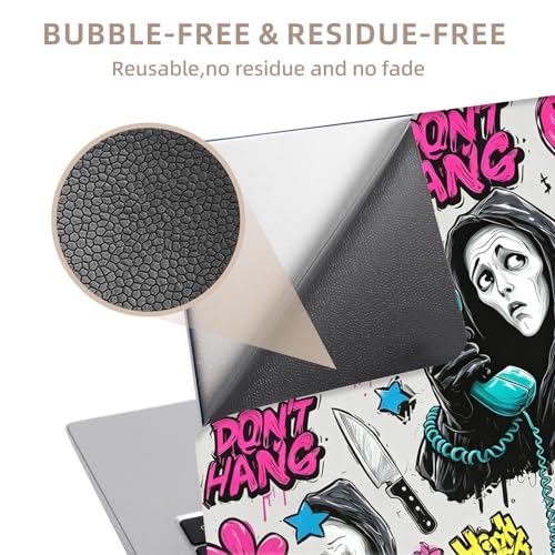 Universal Laptop Skin Sticker for 12/13/14/15.6 Inch Laptops, Reusable Vinyl Laptop Decal Cover, Waterproof Scratch Resistant Notebook Skin with 2 Wrist Pads,Ghost Art Print - color: Ghost Art Print