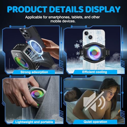 Jremreo 2-in-1 Magnetic & Clip-On Phone Cooler – Semiconductor-Powered Gaming Cell Phone Cooling Fan Radiator for iPhone/Android/iPad/Tablet – Gaming, Video Calls, Live Broadcasting, and Vlog Use