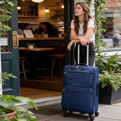 LIGHTGO 3 Piece Set Ultra Lightweight Softshell Suitcase with TSA Lock & 360° Silent Wheels - Water-Resistant, Expandable Luggage in 20in, 24in, 28in Sizes for Easy Travel(Navy Blue) - color: Navy blue, size: 3 pack
