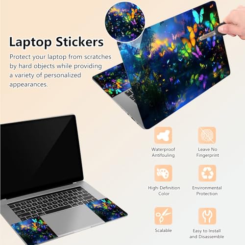 Laptop Skin Sticker Decal 15.6 Inch,12 13 13.3 14 15 15.6 in Laptop Netbook Skins for Notebook,Art Decal Removable Waterproof Scratch Resistant,Universal Vinyl Cover,Colorful Butterfly - color: Colorful Butterfly
