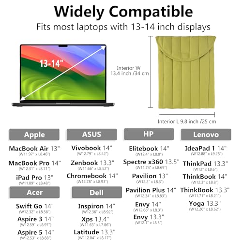 Puffy Laptop Sleeve 13-14 Inch Streak-Green, Protective Carrying Case for Men and Women, Cute Case Bag Compatible with 13 and 14 Inch Laptops, for MacBook Air M2, Asus/Dell Xps in Cover | Compatible with 15-16 Inch Macbook Pro/Air, Asus/Dell Xps/Lenovo La