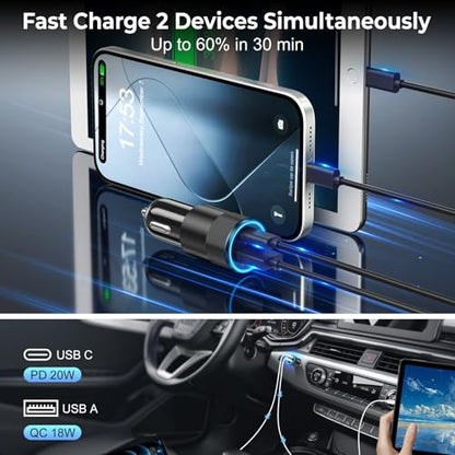6 Pack USB C Car Charger, Ancekoy 38W USB-C + USB-A Car Charger Adapter | Fast Charge PD/QC 3.0 Cigarette Lighter Adapter USB Charger Plug for iPhone 17/16/15/14/13/12/11/Pro Max, iPad, Samsung - color: Black, size: 6-Pack