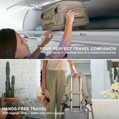 Travel Backpack Carry On Everyday Laptop Backpack Fits 16" Laptop | Flight Approved Luggage Backpack for Men Women, Suitcase-Style Main Pocket, Laptop Compartment, USB Port, for Travel, Daily - color: Khaki