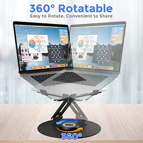 Swivel Laptop Stand for Desk, Adjustable Height Aluminum Computer Stand with 360 Rotating Base, Foldable Ergonomic Riser, Portable Laptop Holder Compatible with MacBook, All Laptops 10-17'', Black - color: Black