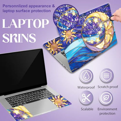 SUPERDANT Laptop Skin Sticker Moon Sun Laptop Decals Personalized Universal Notebook Computer Wrap Vinyl Skin Stickers Cover Art Decal Removable 12-15.6 Inch Waterproof Scratch-Resistant Yellow Blue