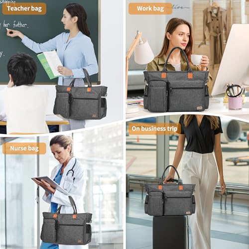 Rabjen Nurse Tote Bag for Work with Padded 15.6” Laptop Sleeve, Medical Supplies Shoulder Bag for Home Health Care - color: Dark Grey