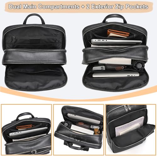 Men's Genuine Leather 15.6 Inch Laptop Backpack, Multi Compartment Business Travel Daypack for Daily Commute Office Work Professional Use - color: 21y-black
