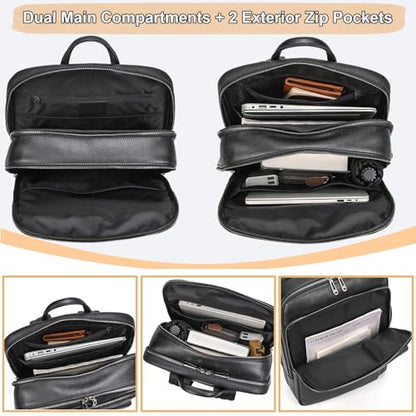 Men's Genuine Leather 15.6 Inch Laptop Backpack, Multi Compartment Business Travel Daypack for Daily Commute Office Work Professional Use - color: 21y-black