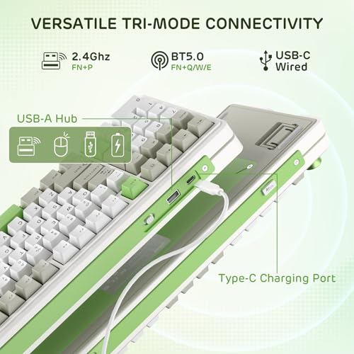 RK ROYAL KLUDGE L98 Wireless Mechanical Keyboard w/Southpaw Numpad | Left-Handed Gasket Gaming Keyboard with Knob, Tri-Mode 95% Hot Swappable Keyboard BT/2.4G/USB-C, Massive 8000mAh Battery - color: Lemon Green, size: Tactile Beige Switch