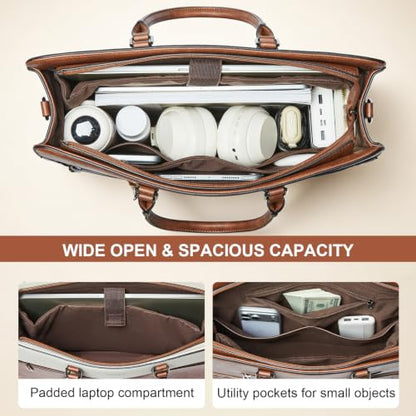 Laptop Bag for Women,Water-Resistant Work Bag Laptop Tote Bag,Briefcase with Satchel Purse - color: Brown
