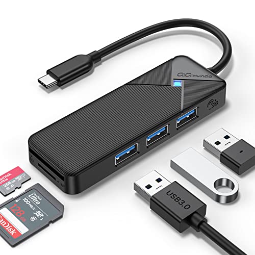 GiGimundo USB C Hub for Laptop, 4 Ports USB Hub 3.0 with SD Card Reader, USB C to USB Hub Multiport Adapter 5Gbps Transfer for Laptop, MacBook, iPad, Dell, Chromebook, Keyboard, Mouse, Black - color: black-SD