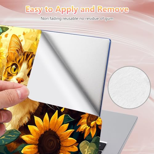 Laptop Skin Sticker Decal 12" 13" 13.3" 14" 15" 15.6",Waterproof Scratch Resistant Vinyl,Reusable Easy to Apply,for MacBook HP Dell Notebooks Netbooks Laptop,2 Wrist Pads,Cute Cat Sunflower - color: Cute Cat Sunflower