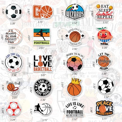 DETICKERS Soccer Stickers for Kids Boys Water Bottles 100PCS Basketball Decals Waterproof Vinyl Gifts for Boys Sports Stickers - style: Basketball & Soccer