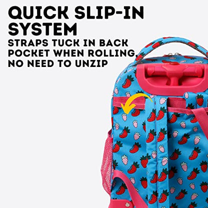 J World Sunny Rolling Backpack for Kids. Roller Bag With Wheels, Strawberry - color: Strawberry