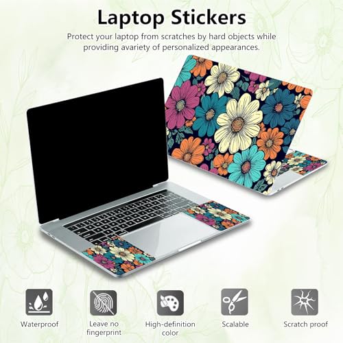 Laptop Skin Sticker Decal, Universal Reusable Vinyl Laptop Cover for 12" 13" 13.3" 14" 15" 15.4" 15.6" Notebook PC, Reusable Waterproof Scratch-Resistant with 2 Wrist Pads,Cute Art Flowers - color: Cute Art Flowers