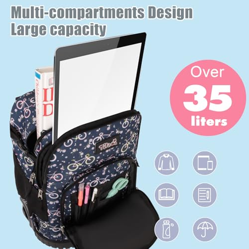 Tilami Rolling Backpack for Kids 19 inch with Lunch Bag Wheeled Laptop Backpack,Bicycle - color: Bicycle
