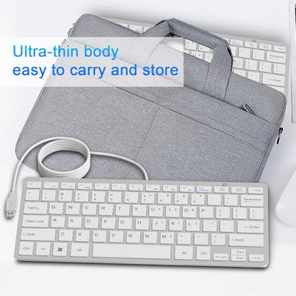 Ultra-Slim 78keys USB Mini Wired Keyboard with Media Hotkeys for Apple Mac Pro, MacBook 56Pro/ iMac, Air, Mac mini, Laptop Computers, Windows Desktop PC 11/10/8/7, with USB-A to C OTG Adapter, White - color: Silver White, size: USB-A