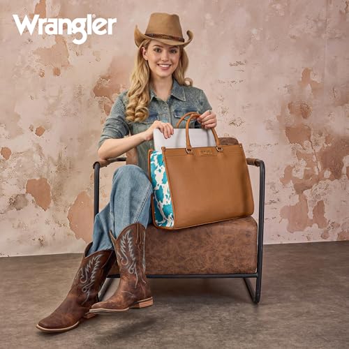 Wrangler Laptop Tote Bag for Women Western Style Work Crossbody Bag - color: Brown