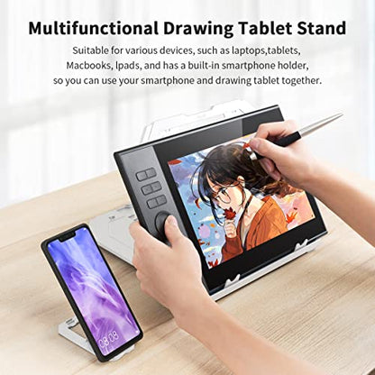 Drawing Tablet Stand, Foldable Stand for Laptop or Tablet Display, 9 Levels Adjustable Angles with a Built-in Phone Holder, for 12-17 inch Drawing Tablets, Smartphones - color: White