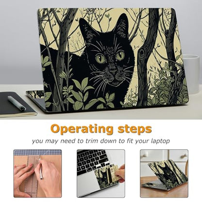 Universal Laptop Skin Sticker with 2 Wrist Pad Decals, 3-Piece Removable Vinyl Laptop Cover, Black Cat Forest Waterproof Anti-Scratch, Easy-Trim Fit for 13.3" 14" 15.6" Laptops - color: Black Cat Forest