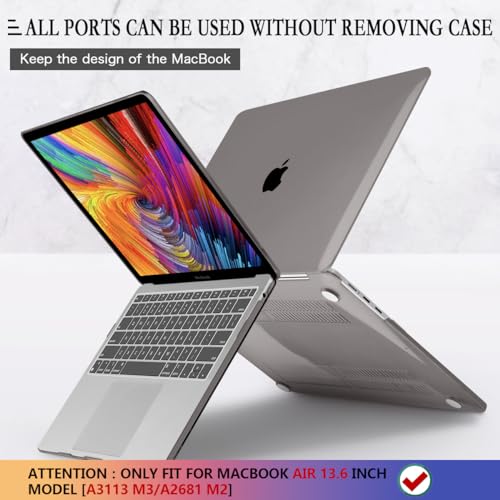 CISSOOK Compatible with MacBook Air 13 inch Case A3449 A3240 A3113 A2681 | 2026 2025 2024 2023 2022, 5in1 Set Hard Shell Case Keyboard Cover for MacBook Air 13.6 inch M2 M3 M4 M5, Crystal Gray - color: Air13.6inch-Crystal Gray