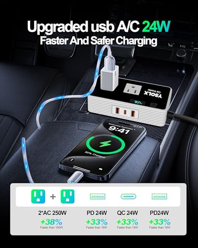YSOLX 300W Car Power Inverters for Vehicles | Car Inverter 12V to 110V With 3 USB Fast Charger And Car Plug Adapter Outlet for Laptop Computer Charger - size: 300W