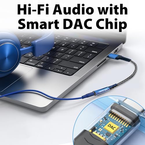 USB C to 3.5mm Audio Adapter, Aux to USB C Headphone Jack Dongle w/Hi-Fi DAC Chip, in-Line Control & Mic Support Compatible with iPhone 16/15, Samsung Galaxy S25/S24 Pixel iPad MacBook PS5