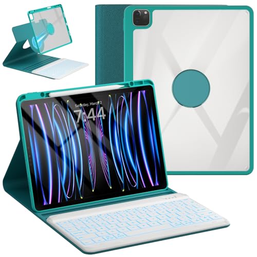 OYEEICE Keyboard Case for iPad Air 13-inch (M2) 2024 | for iPad Pro 12.9-inch 6th/5th/4th/3rd Gen, 360° Rotatable, 7-Colors Backlit Wireless Keyboard, Slim Folio with Pencil Holder - color: Teal, size: 12.9 inch (13"Air M2 & 12.9"pro 6/5/4/3th)