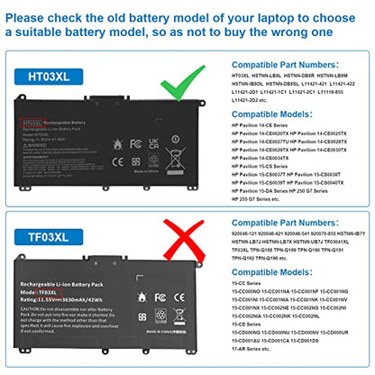 HT03XL Battery for HP Pavilion 15-cs0xxx 15-cs1065cl 15-da012dx 14-dk1013dx 15-cu1xxx 17-by0xxx 15-CS0053CL 15-dw0043dx 15t-dw100 15z-cw100 17-by1053dx 15-DA0033WM 14-CE0034TX 14-CE0064ST 14-CE1056WM - size: 7.32*3.54*0.24inch HT03XL