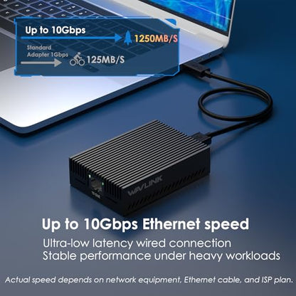 WAVLINK USB4 to 10Gbps Ethernet Adapter, USB-C to 10G Ethernet Network Adapter with AQC113 Chip, Supports Thunderbolt 3/4/5 & USB4, for Mac, Windows & Linux (Driver Required on Windows & Linux) - color: NWU342G-BK