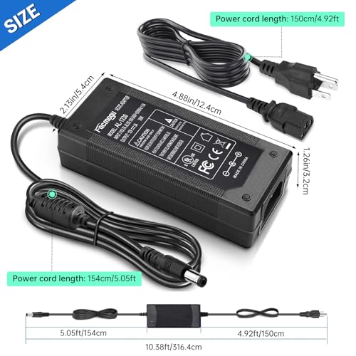 Facmogu 3 Prong DC 12V 3A 36W AC to DC Power Adapter, Desktop Adpater with 5.5x2.1mm & 2.5mm, 12V Power Switching Transformer, 12 Volt 3 Amp Power Supply Converter with 9.84ft/ 3m in Total Length - size: 12V 3A (3 Prong Plug)