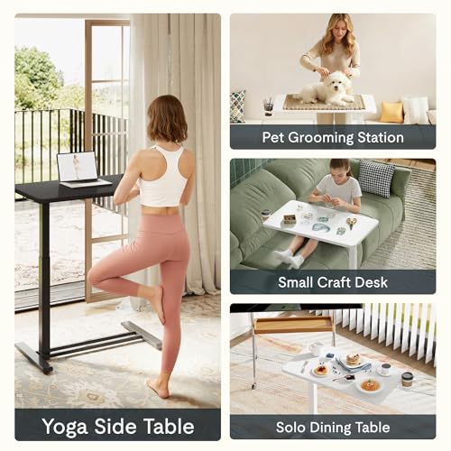 FLEXISPOT H7 28" Pneumatic Height-Adjustable Overbed Table with Wheels | C-shaped bedside table,Medical End Table,Rolling Cart TV Tray,Laptop desk for Hospital Home office use,27.6"Wx15.7"D,Black - color: Black, size: Small