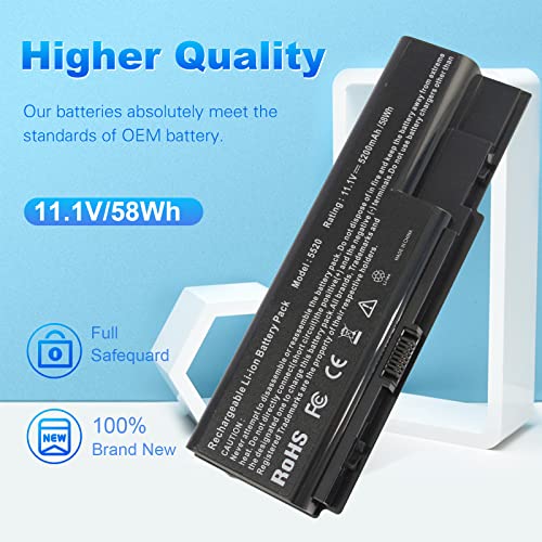 Laptop Battery for Gateway NV73 NV74 NV78 5920G NV79, for Acer AS07B31 AS07B51 AS07B41 AS07B42 AS07B32 AS07B61 AS07B71 AS07B72 AS07B52 ICL50 ICY70 ICW50, Acer Aspire 5920 5315 5520 6930 7520 7720 - size: 7.28*2.72*0.94inch 5920