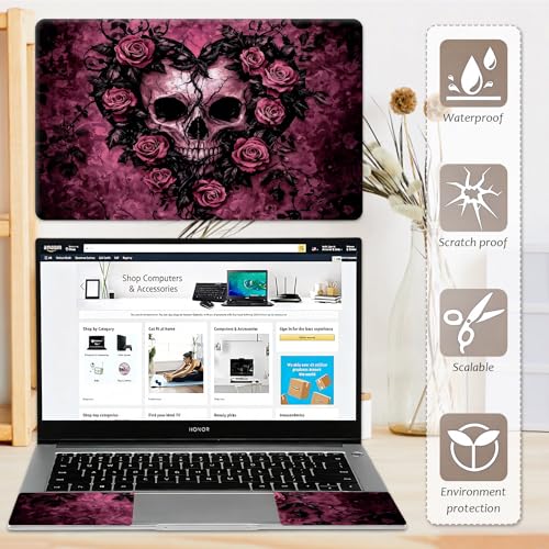 Laptop Skin 12.1-15.6 inch Removable Universal Reusable Laptop Sticker Decal,Waterproof No Residue Vinyl Cover,Scratch-Resistant Cuttable Full Wrap Sticker for Notebook, Gothic Heart Skull and Rose - color: Gothic Heart Skull And Rose