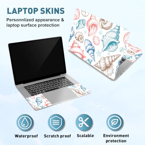 PLIGREAT 15 Inches Laptop Decal Sticker Skin Cover, Shell Line Drawing Design Laptop Sticker Decals Fits 12" to 15" Laptops Universal Waterproof Removable, Pink Blue - color: Pink Blue