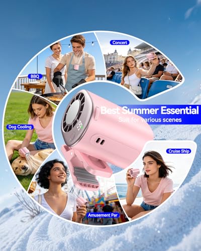 Clip-On Portable Fan with Ice Cooling, 20000 RPM Rechargeable Handheld Turbo Fan, 360° Rotating Detachable Clip, Mini Stroller Fan for Baby, Compact Travel Essentials, Summer Gifts for Women,Pink - color: Pink