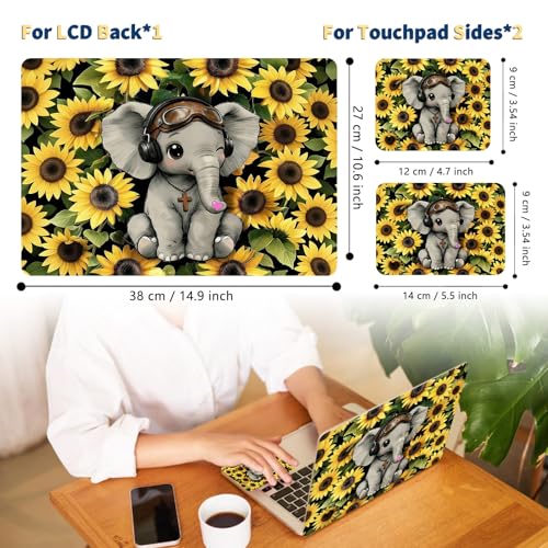 Universal Laptop Skin for 13-16 Inch Laptops,Vinyl Protective Sticker Decal,Easy DIY Trim-to-Fit for HP/Dell/MacBook,Bubble-Free & Removable,Elephant Sunflower - color: Elephant Sunflower