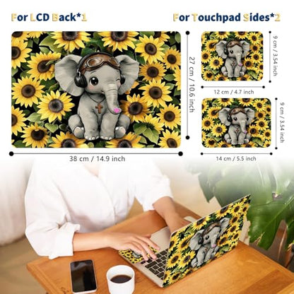 Universal Laptop Skin for 13-16 Inch Laptops,Vinyl Protective Sticker Decal,Easy DIY Trim-to-Fit for HP/Dell/MacBook,Bubble-Free & Removable,Elephant Sunflower - color: Elephant Sunflower