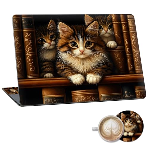 Laptop Skin Sticker Decal 15.6 Inch,12 13 13.3 14 15 15.6 in Laptop Netbook Skins for Notebook,Art Decal Removable Waterproof Scratch Resistant,Universal Vinyl Cover,Cat Bookshelf Cute - color: Cat Bookshelf Cute