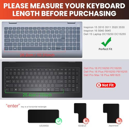 Keyboard Cover for 2026 2025 Dell 15 Laptop DC15250 DC15255 15.6", Inspiron 15 3510 3520 3511 3515 3525 3530 3535 5510 5515 5518 15.6 / Inspiron 16 5640 5645 Skin -Clear - color: Clear
