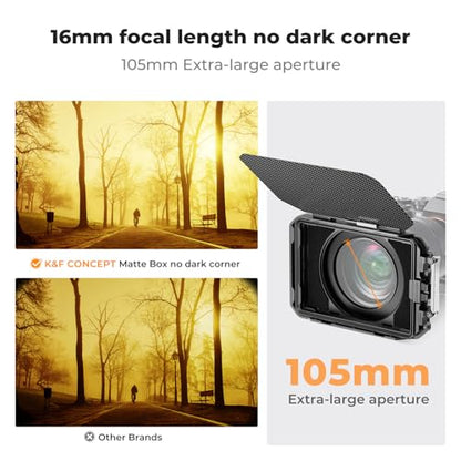 K&F CONCEPT Matte Box with Carbon Fiber Top Flag, with 5pcs Adapter Rings | DSLR Camera Matte Box with Carbon Fiber Top Flag, with 67/72/77/82/95mm Adapter Rings-FM702