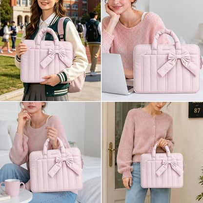MOSISO Laptop Case 16 inch, 15-15.6 inch Puffy Laptop Sleeve Compatible with MacBook Pro 16 M5 M4 M3 M2 M1, HP Acer Dell Lenovo ASUS Notebook, Rectangle Quilted Carrying Bag with Bow&Handle, Pink - color: Pink, size: 16 inch