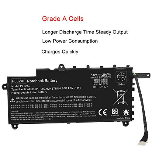 Fancy Buying PL02XL 751681-421 Laptop Replacement Battery for Hp Pavilion 11-n X360 Series 751875-001 751681-231 HSTNN-LB6B HSTNN-DB6B TPN-C115(7.6V 29Wh) - size: 8.14*2.44*0.82inch