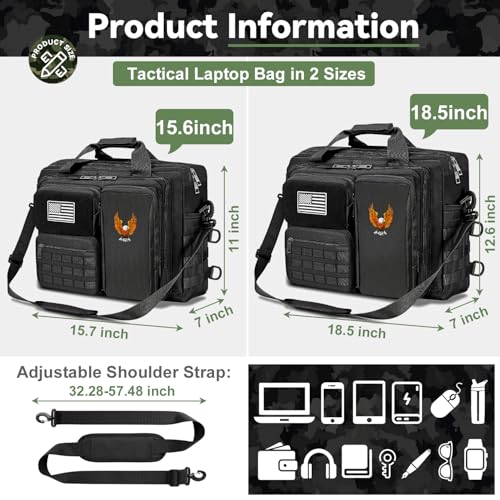 Tactical Laptop Bag for Men, 15.6/18.5 Inch Tactical Messenger Bag, Multipurpose Bag for Travel, Business - size: Medium