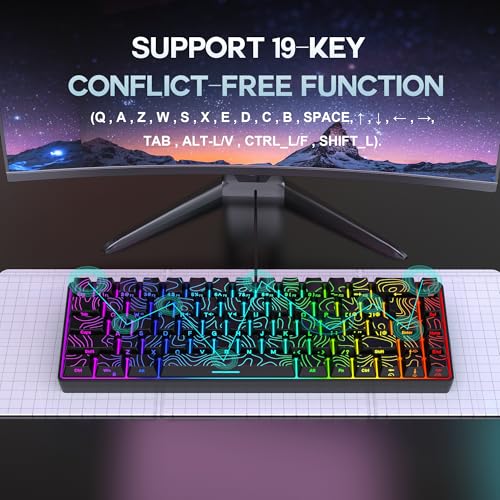 Snpurdiri 65% Wired Gaming Keyboard, 68 Keys RGB Backlit Ultra-Compact Small Gaming Keyboard, for PC/Mac Gamer, Typist, Travel, Easy to Carry on Business Trip Black - color: black