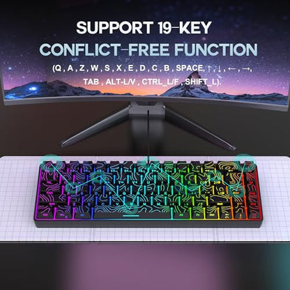Snpurdiri 65% Wired Gaming Keyboard, 68 Keys RGB Backlit Ultra-Compact Small Gaming Keyboard, for PC/Mac Gamer, Typist, Travel, Easy to Carry on Business Trip Black - color: black