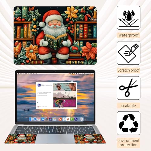Laptop Skin Sticker 3-Piece Set,Old Man On Bookshelves | Trim-to-fit 3-piece vinyl set with one 15 x 10.6 in lid skin and two palm-rest decals for many 12-15.6 in laptops - color: Old Man On Bookshelves
