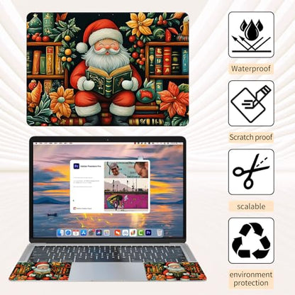 Laptop Skin Sticker 3-Piece Set,Old Man On Bookshelves | Trim-to-fit 3-piece vinyl set with one 15 x 10.6 in lid skin and two palm-rest decals for many 12-15.6 in laptops - color: Old Man On Bookshelves
