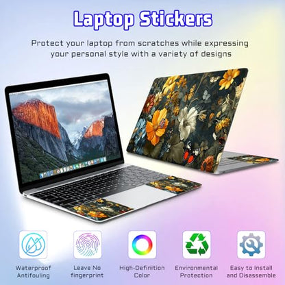 Universal Laptop Skin Sticker Decal, Compatible with MacBook HP Dell Lenovo 12"-15.6", Reusable Vinyl Notebook Cover 3PCS Set, High-Recognition Film-Flowers Florals Butterflies - color: Flowers Florals Butterflies